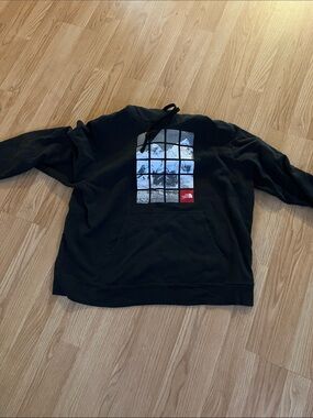 The North Face Black Pullover Hoodie with Mountain Grid Graphic